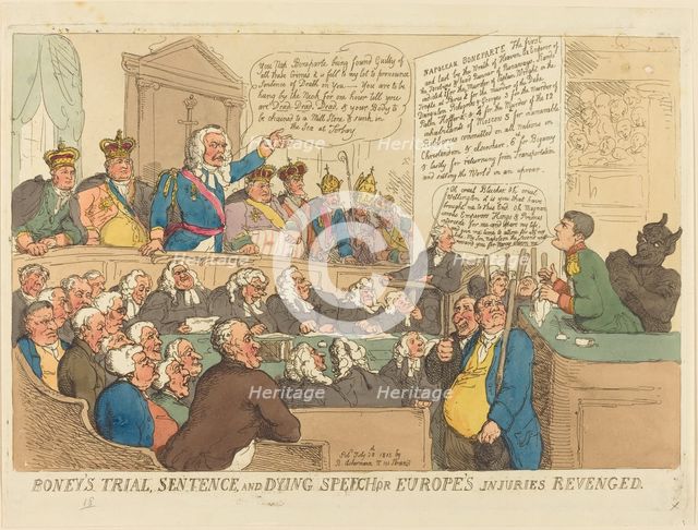 Boney's Trial, Sentence, and Dying Speech, published 1815. Creator: Thomas Rowlandson.