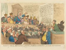 Boney's Trial, Sentence, and Dying Speech, published 1815. Creator: Thomas Rowlandson