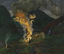 Bonfire celebrating Midsummer Night, 1912 and 1926. Creator: Nikolai Johannes Astrup