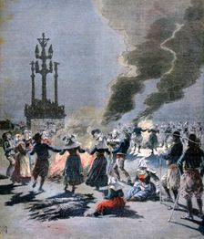 Bonfires lit to celebrate the summer solstice in Brittany, 1893. Creator: F Meaulle