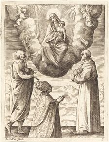 Boniface VIII with Saints Francis and Crispin Adoring the Virgin and Child, 1608/1611. Creator: Jacques Callot