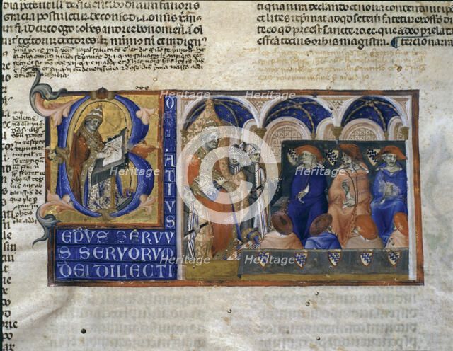 Bonifacio VIII (c.1235-1303), Pope (1294-1303), miniature of their 'Decretals' (Liber sextus decr…