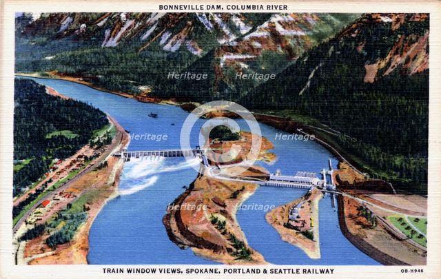 Bonneville Dam, Columbia River, Oregon/Washington, USA, 1940. Artist: Unknown