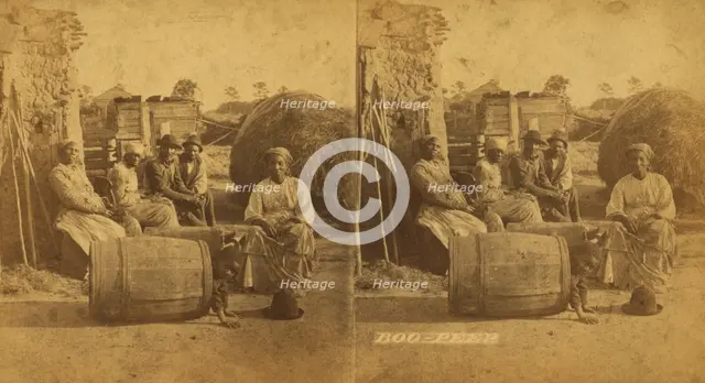 Boo-Peep. [Group of men and women seated outside, child peeking out of a barrel...], (1868-1900?). Creator: O. Pierre Havens.