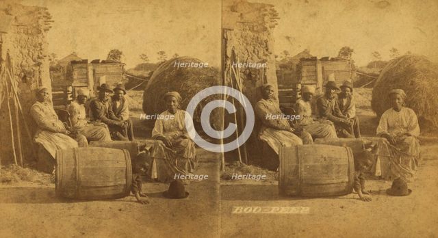 Boo-Peep. [Group of men and women seated outside, child peeking out of a barrel...], (1868-1900?). Creator: O. Pierre Havens.