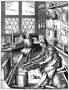 Bookbinders 16th century, (1870).Artist: Jost Amman