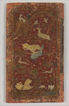 Bookbinding with Animals in a Landscape, India, mid-16th century. Creator: Unknown