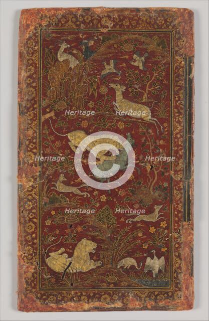 Bookbinding with Animals in a Landscape, India, mid-16th century. Creator: Unknown.