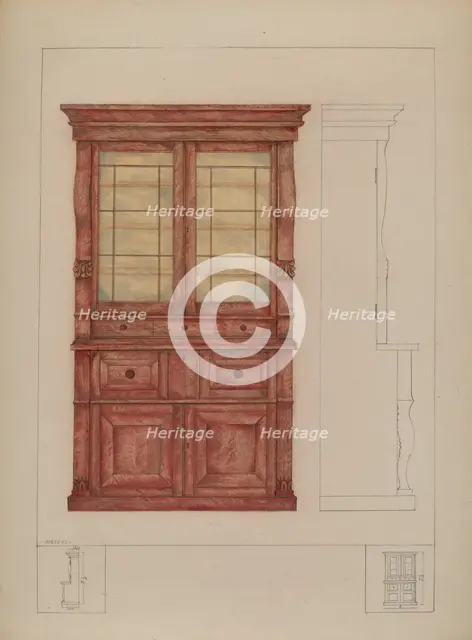 Bookcase and Writing Desk, c. 1936. Creator: Henry Meyers.