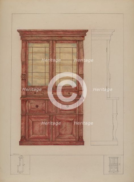 Bookcase and Writing Desk, c. 1936. Creator: Henry Meyers.