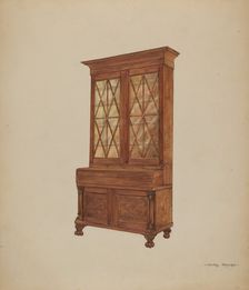 Bookcase and Writing Desk, c. 1936. Creator: Henry Meyers