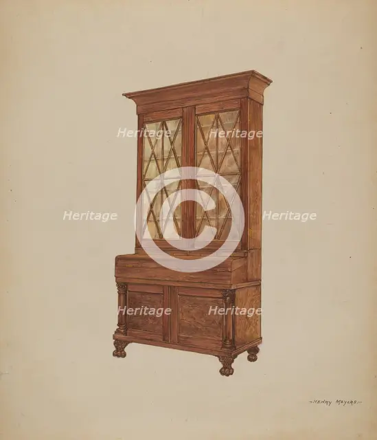 Bookcase and Writing Desk, c. 1936. Creator: Henry Meyers.