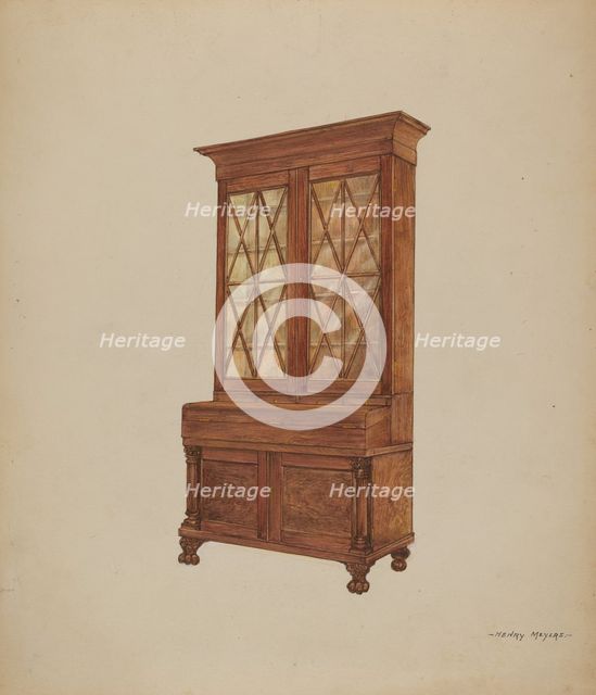 Bookcase and Writing Desk, c. 1936. Creator: Henry Meyers.
