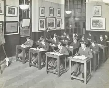 Bookkeeping class for men, Blackheath Road Evening Institute, London, 1914