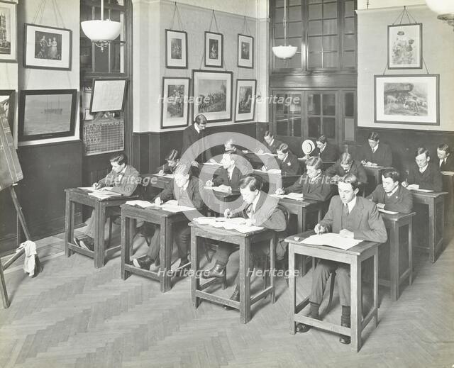 Bookkeeping class for men, Blackheath Road Evening Institute, London, 1914. Artist: Unknown.