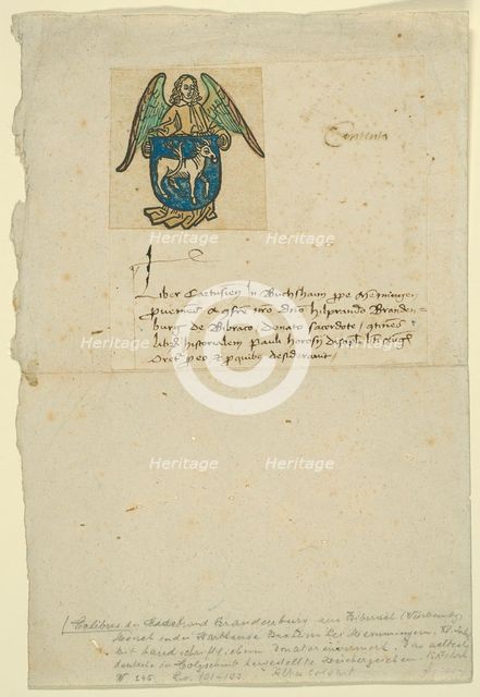 Bookplate of Hildebrand von Brandenburg, c. 1470-80. Creator: Unknown.