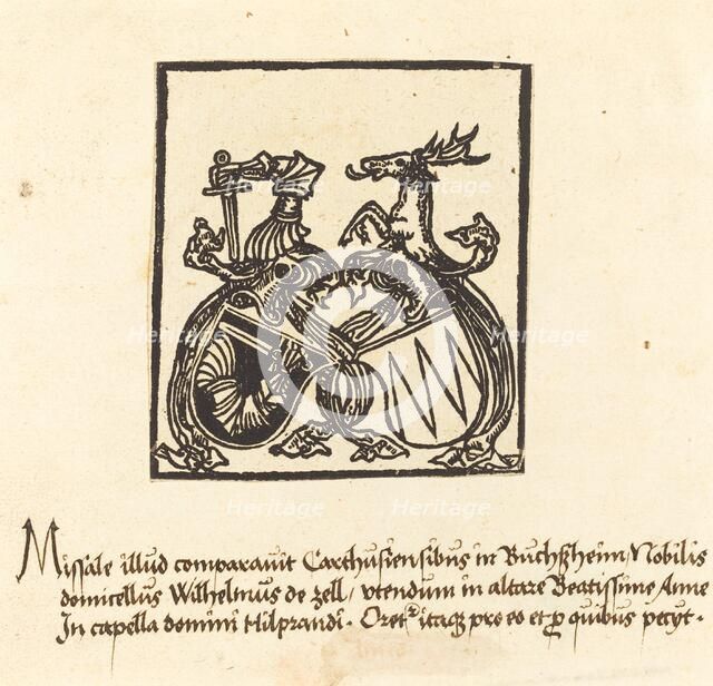 Bookplate of Wilhelm von Zell, in or after 1500. Creator: Unknown.