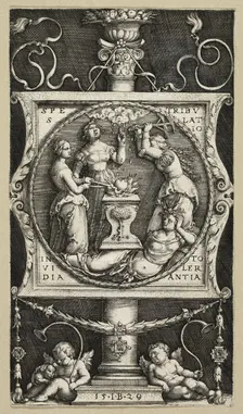 Bookplate of Willibald Pirckheimer, 1529. Creators: Master I.B., Georg Pencz