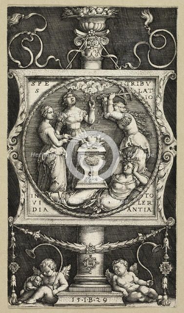 Bookplate of Willibald Pirckheimer, 1529. Creators: Master I.B., Georg Pencz.