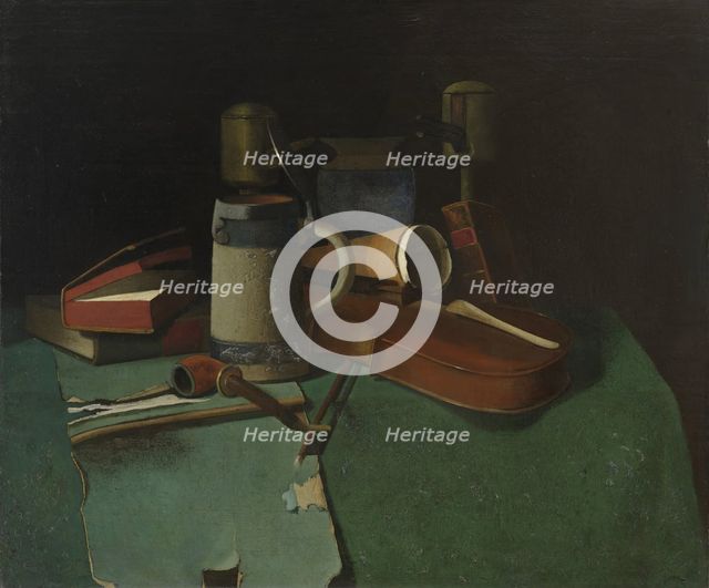 Books, Mug, Pipe and Violin, 1880. Creator: John Frederick Peto.