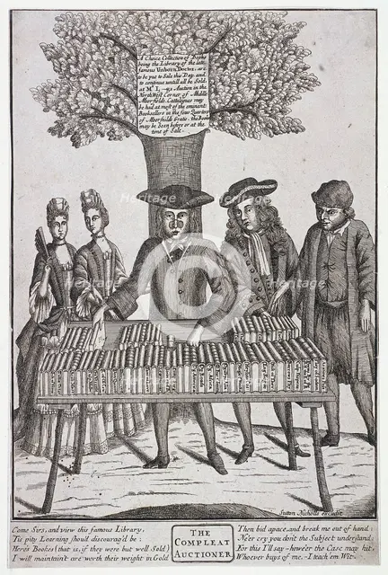 Bookseller at Moorfields, London, c1750. Artist: Sutton Nicholls
