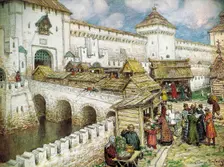 Bookshops on the Christ the Saviour Bridge, 1916. Creator: Vasnetsov, Appolinari Mikhaylovich (1856-1933)