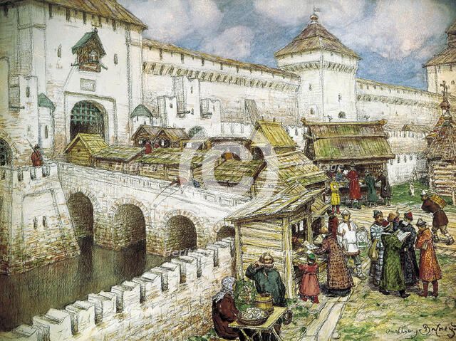 Bookshops on the Christ the Saviour Bridge, 1916.  Creator: Vasnetsov, Appolinari Mikhaylovich (1856-1933).