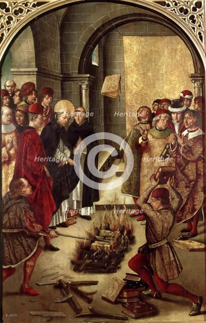 Book Burning' or 'Saint Dominic of Guzman and the Albigensians', by Pedro Berruguete.
