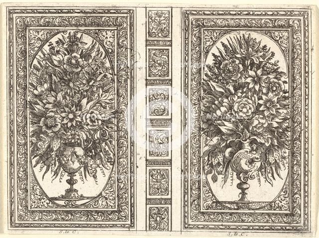 Book Cover (Two Flower Vases), 1656. Creator: Sébastien Le Clerc the Younger.