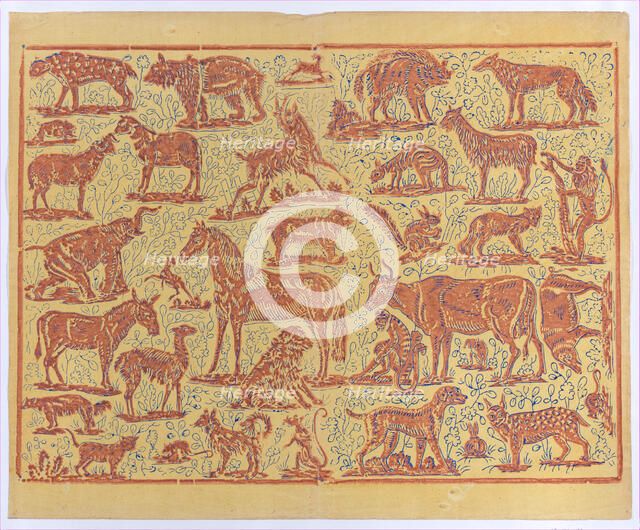 Book cover with overall pattern of animals, 19th century. Creator: Anon.