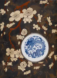 Book cover with blossom and ceramic dragon , 1878. Creator: Charles Meunier