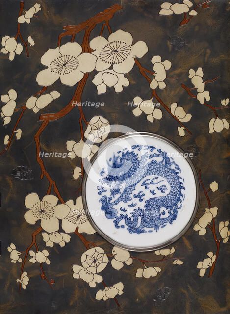 Book cover with blossom and ceramic dragon , 1878.  Creator: Charles Meunier.