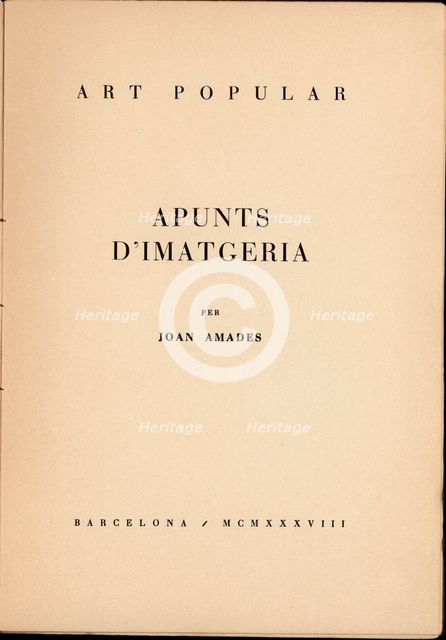 Book cover 'Apunts d'Imatgeria' by Joan Amades, edited by Art Popular, Barcelona, ??1938.