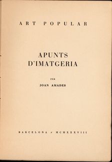 Book cover Apunts d'Imatgeria by Joan Amades, edited by Art Popular, Barcelona, ??1938