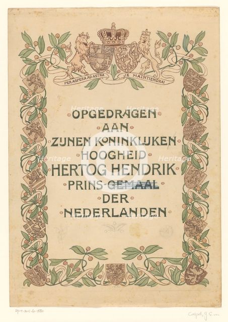 Book cover design for "De Nederlandsche Handel en Nijverheid in woord en beeld", c1901.  Creator: Johann Georg van Caspel.