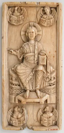 Book Cover Plaque with Christ in Majesty and the Symbols of the Four Evangelists, German, 11th cent. Creator: Unknown