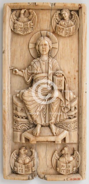 Book Cover Plaque with Christ in Majesty and the Symbols of the Four Evangelists, German, 11th cent. Creator: Unknown.