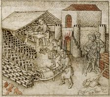 Book of Exodus: Israelites making bricks, mid 15th century. Creator: Unknown