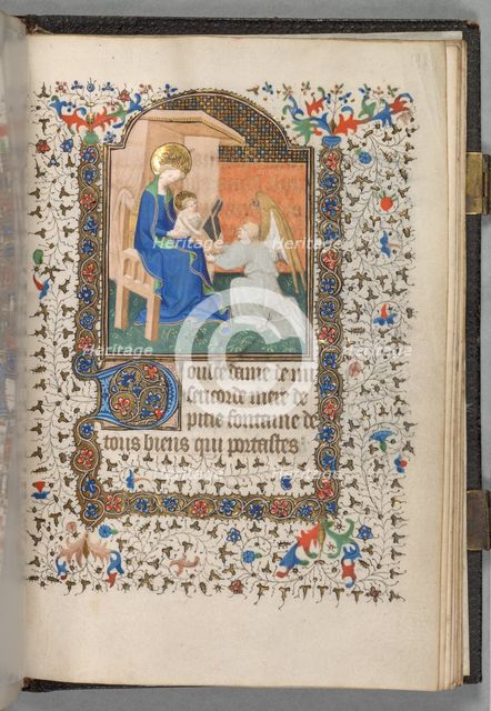 Book of Hours (Use of Paris): Fol. 198r, Madonna and Child with Angel, c. 1420. Creator: The Bedford Master (French, Paris, active c. 1405-30), possibly studio or workshop of.