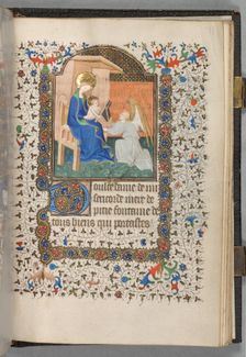 Book of Hours (Use of Paris): Fol. 198r, Madonna and Child with Angel, c. 1420. Creator: The Bedford Master (French, Paris, active c. 1405-30), possibly studio or workshop of