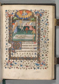 Book of Hours (Use of Paris): Fol. 118r, Angel and Devil Fighting over a Soul, c. 1420. Creator: The Bedford Master (French, Paris, active c. 1405-30), possibly studio or workshop of