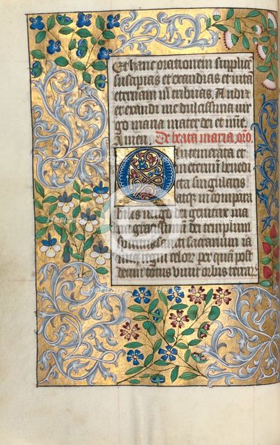 Book of Hours (Use of Rouen): fol. 22v, Large Initial O with Elaborate Border, c. 1470. Creator: Master of the Geneva Latini (French, active Rouen, 1460-80).
