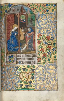Book of Hours (Use of Rouen): fol. 56r, Adoration with Shepherds/Nativity, c. 1470. Creator: Master of the Geneva Latini (French, active Rouen, 1460-80)