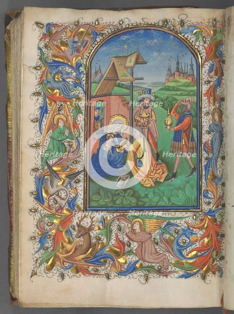 Book of Hours (Use of Utrecht): fol. 221v, Adoration of the Magi, c. 1460-1465. Creator: Master of Gijsbrecht van Brederode (Netherlandish); Master of the Boston City of God (Netherlandish).