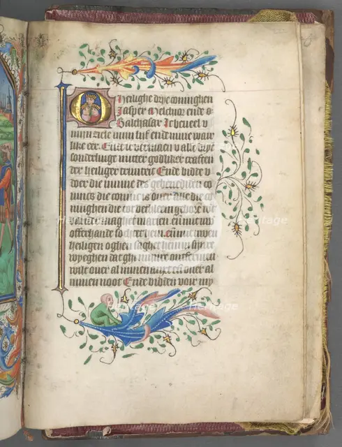 Book of Hours (Use of Utrecht): fol. 222r, Initial with Three Kings, c. 1460-1465. Creator: Master of Gijsbrecht van Brederode (Netherlandish); Master of the Boston City of God (Netherlandish).