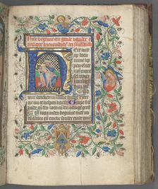 Book of Hours (Use of Utrecht): fol. 63r, Initial with Holy Trinity, c. 1460-1465. Creator: Master of Gijsbrecht van Brederode (Netherlandish); Master of the Boston City of God (Netherlandish), and