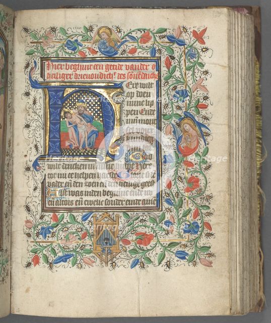 Book of Hours (Use of Utrecht): fol. 63r, Initial with Holy Trinity, c. 1460-1465. Creator: Master of Gijsbrecht van Brederode (Netherlandish); Master of the Boston City of God (Netherlandish), and.