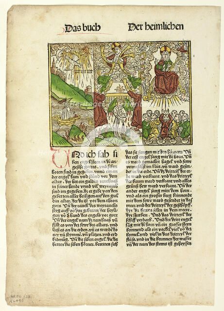 Book of Revelation (Seven Trumpets) from The Bible (also called the...1485...assembled 1929. Creators: Unknown, Johann Reinhard Grüninger, Wilhelm Ludwig Schreiber.