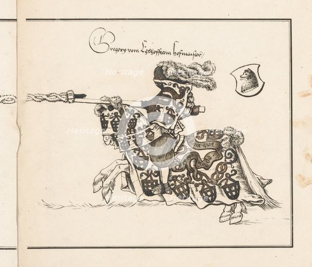 Book on Tournaments: Jouster Facing Left, 1817. Creator: Theobald Senefelder (German, 1777-1846); Clemens Senefelder (German, 1778-1813), and.