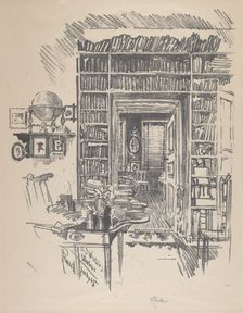 Book-Room at Dr. Wister's, 1912. Creator: Joseph Pennell